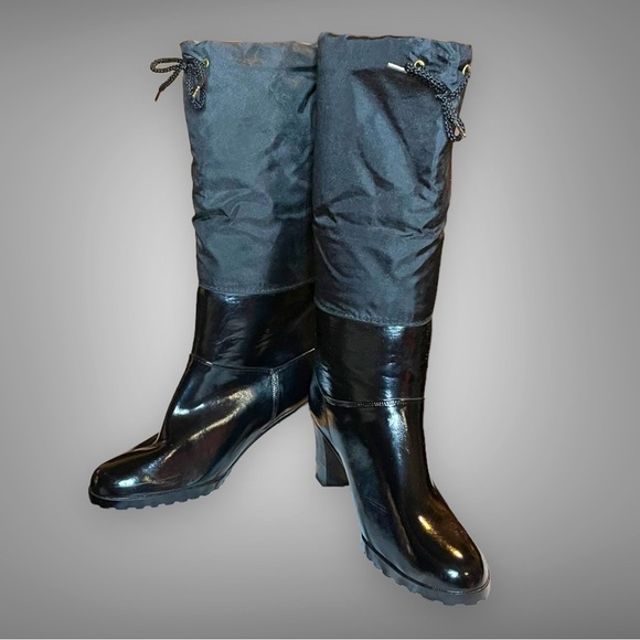 Women’s Waterproof Brand Black High Heeled Rain Boot - Size 8 - Picture 1 of 12